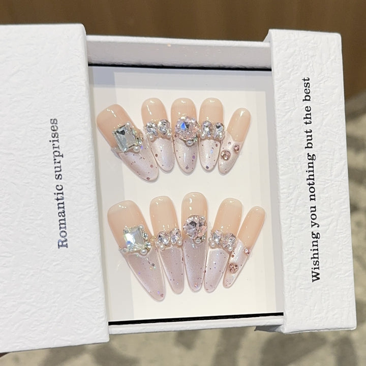 Romantic artificial nails with glitter decoration Kalsten