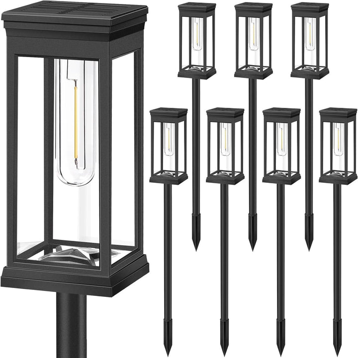Weatherproof Garden Post Lantern With Vintage Filament-Style Bulb And Tempered Glass Panels Kalsten