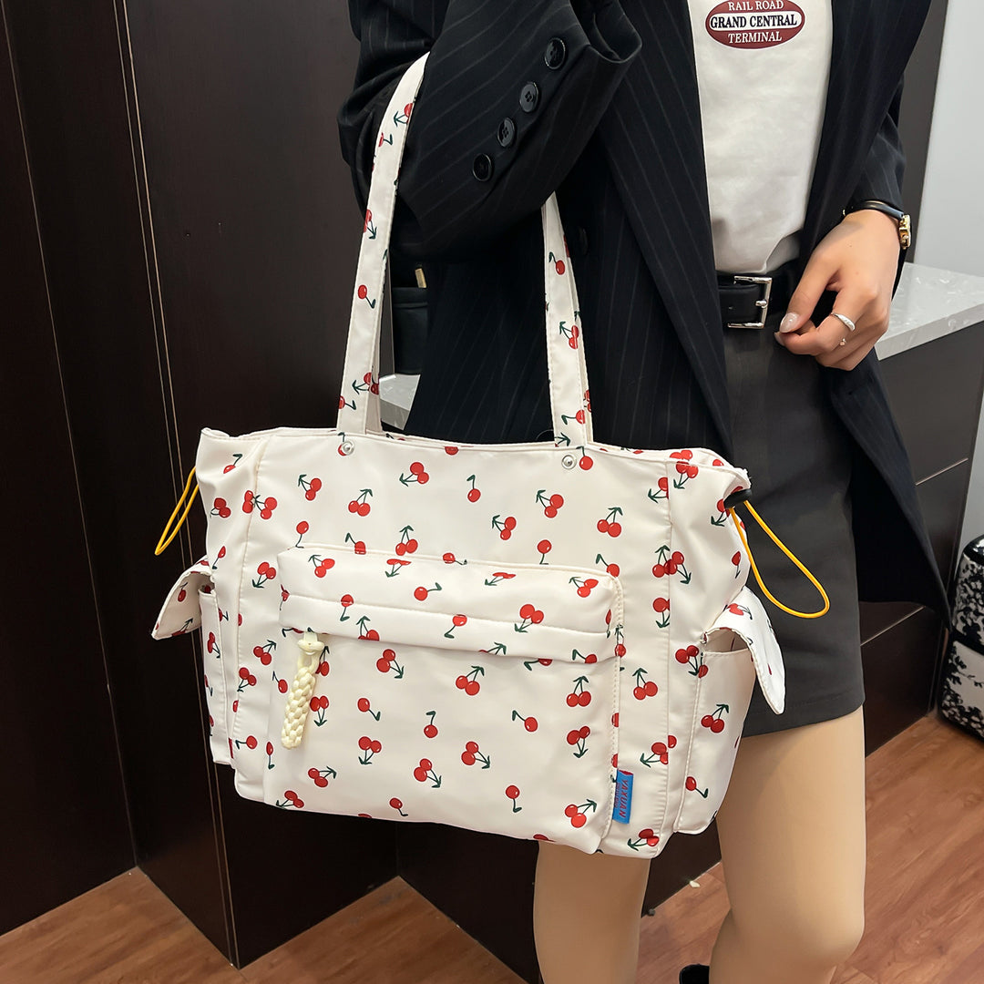 Cherry Print Multi-Pocket Tote Bag Kalsten