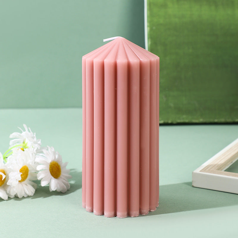 Ribbed Vertical-Fluted Decorative Pillar Candle with Premium Wax Blend