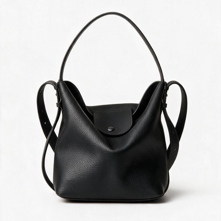 Pebbled Leather Slouchy Hobo Bucket Bag with Adjustable Strap