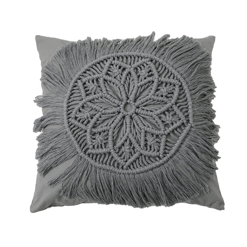 Decorative macrame pillow cover with mandala application and fringes Kalsten