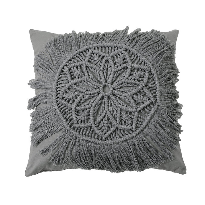Decorative macrame pillow cover with mandala application and fringes Kalsten