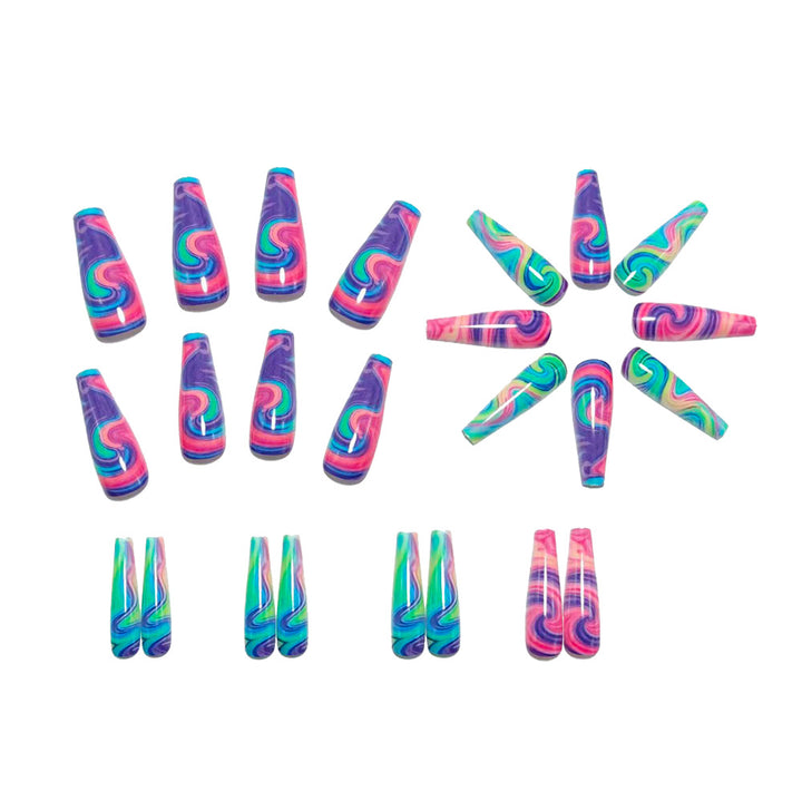 Artificial Nails in Colorful Swirl Design Kalsten
