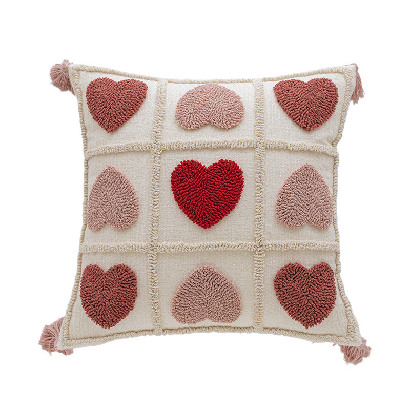 Rectangular Tufted Letter Lumbar Throw Pillow with Loop-Pile 'LOVE' Accent