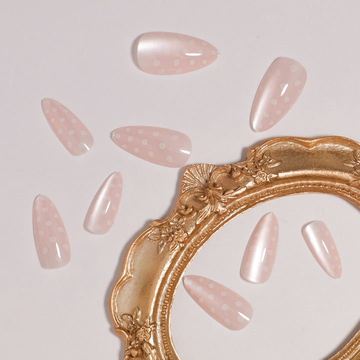 Elegant Almond-Shaped Press-On Nail Set with Polka Dot Design Kalsten
