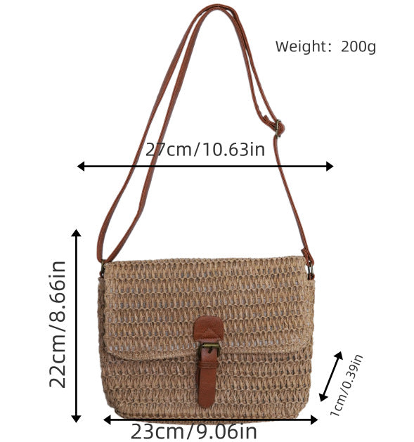 Shoulder bag made of woven natural material with adjustable leather shoulder strap Kalsten