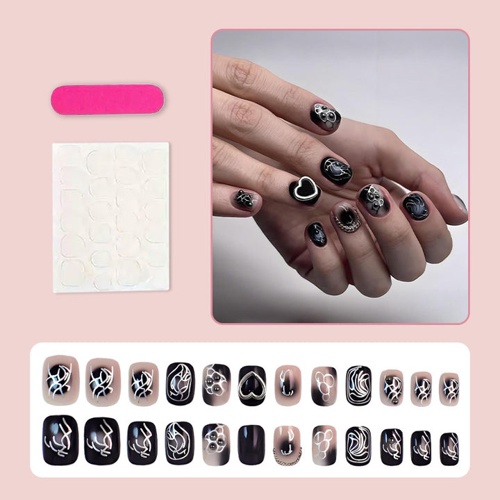 Acrylic nail set with creative black-and-white patterns Kalsten