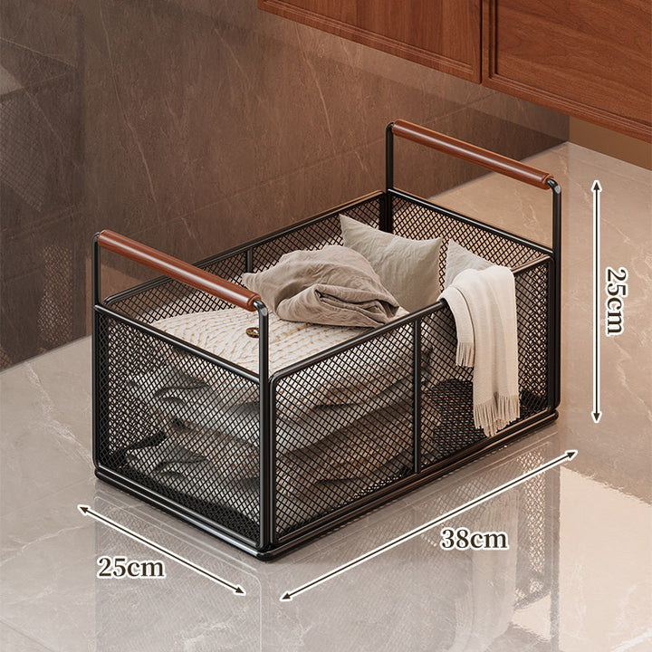 Rolling Mesh Storage Cart with Wooden Handles