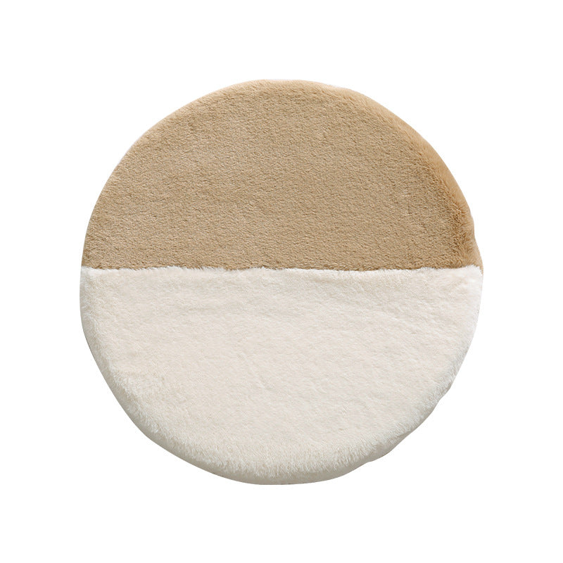 Round high-pile microfiber bath mat with two-tone division and non-slip base Kalsten