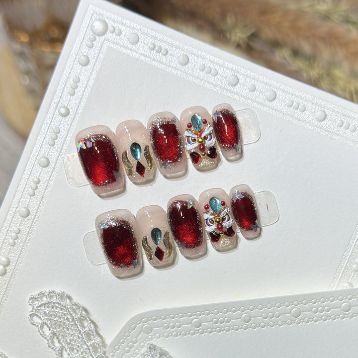 Decorative Press-On Nail Art Kit with Gemstone Accents Kalsten