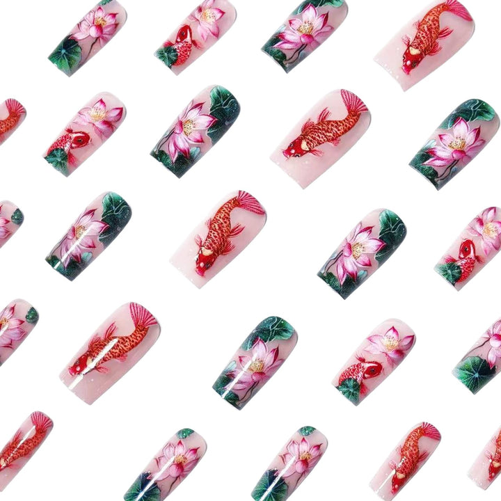 Artistic Water Lily and Koi Fish Nail Art Kalsten