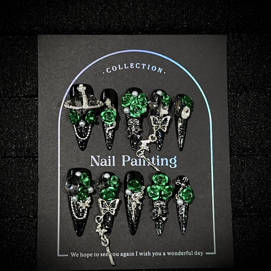 Elegant Gothic-Inspired Nail Art Set