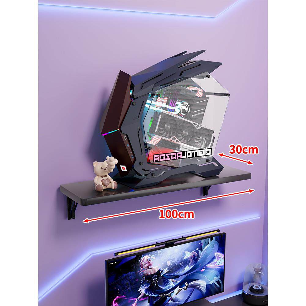 Wall-Mount Floating Shelf for Mid-Tower Gaming PC with Reinforced Brackets