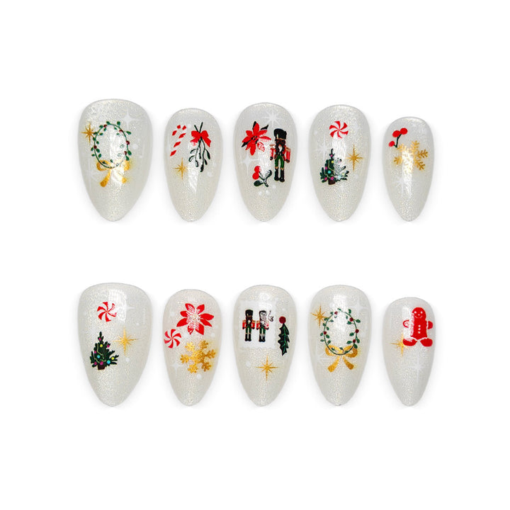 Elegant artificial nails with festive Christmas motifs Kalsten