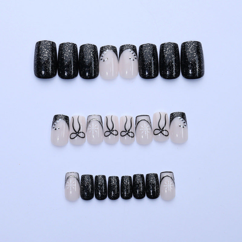 Festive Rhinestone-Embellished Press-On Nail Art