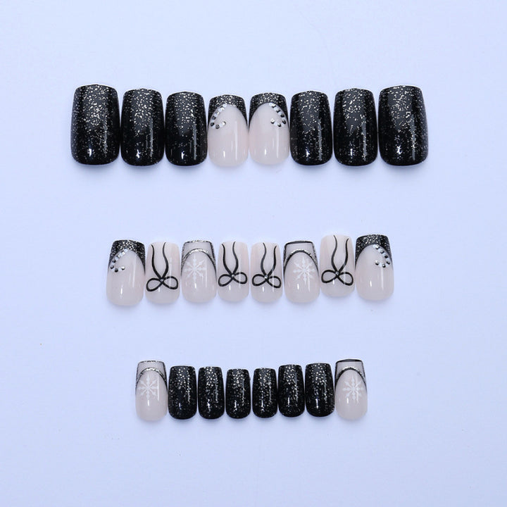 Festive Rhinestone-Embellished Press-On Nail Art
