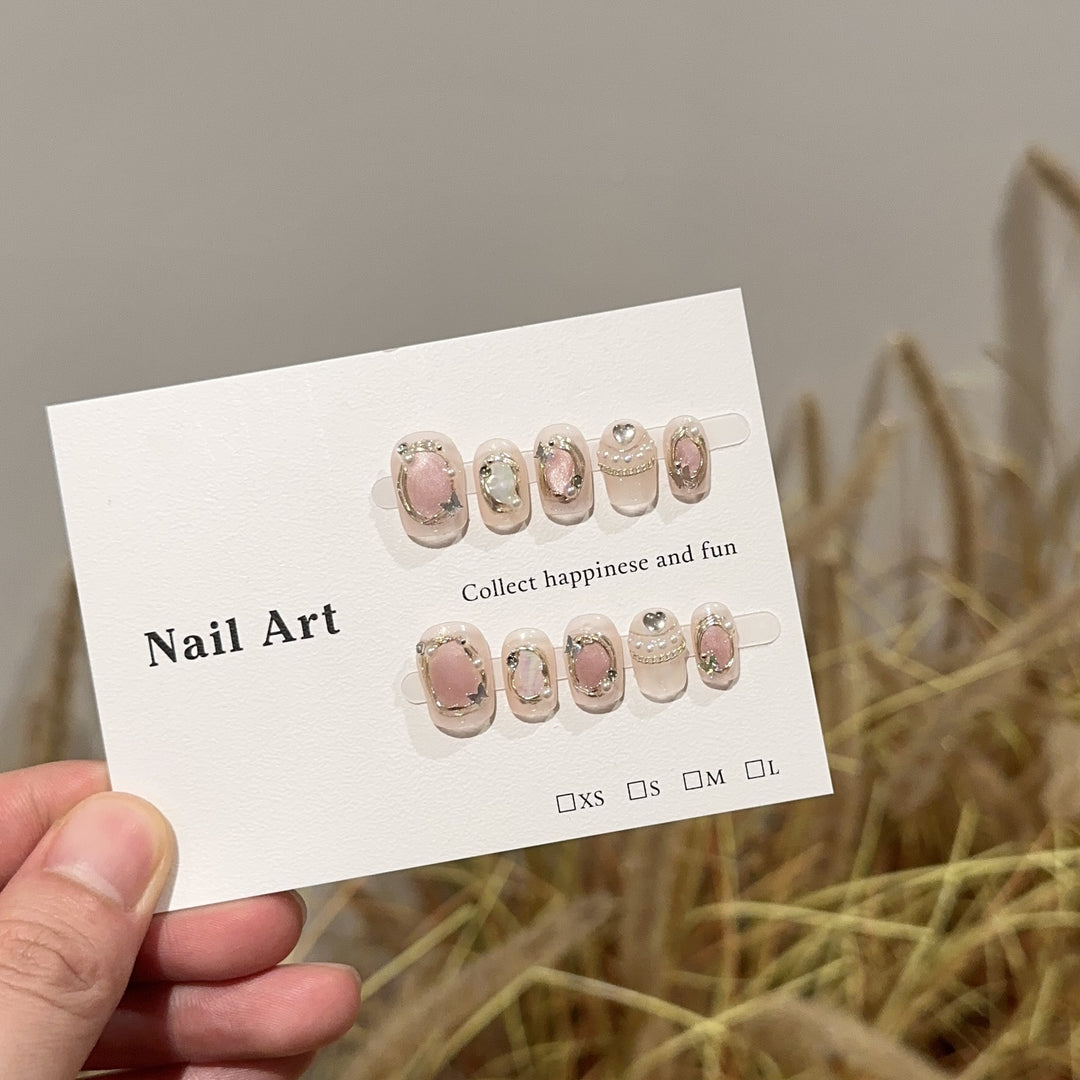 Elegant Gemstone-Embellished Press-On Nail Set
