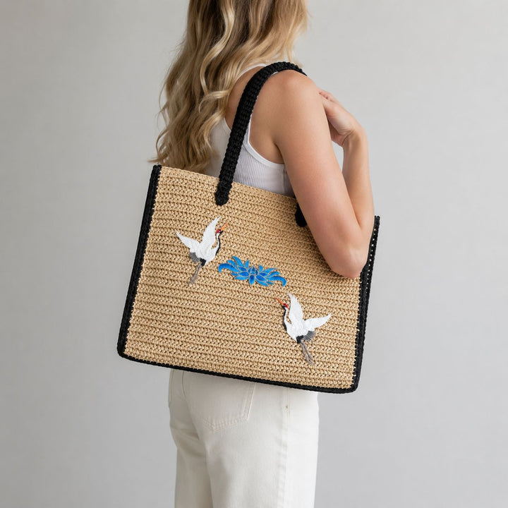 Elegant Bast Tote Bag with Artistic Embroidery Design Kalsten