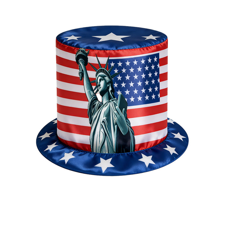 Unisex non-patriotic party top hat with stars and stripes pattern made of satin Kalsten