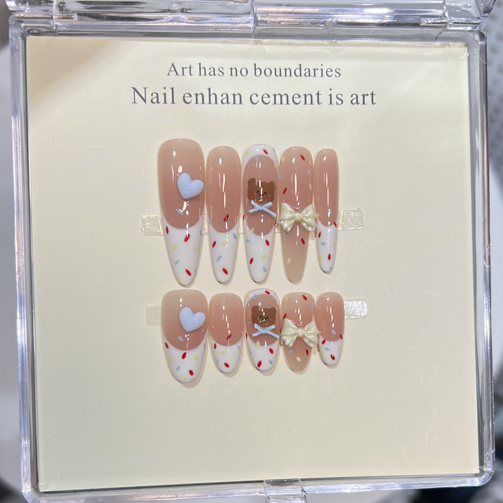 Decorative Stiletto Press-On Nail Art Set with Cute Character Accents Kalsten