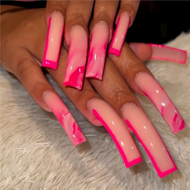 Trendy Long Marble Effect Press-On Nails Kalsten