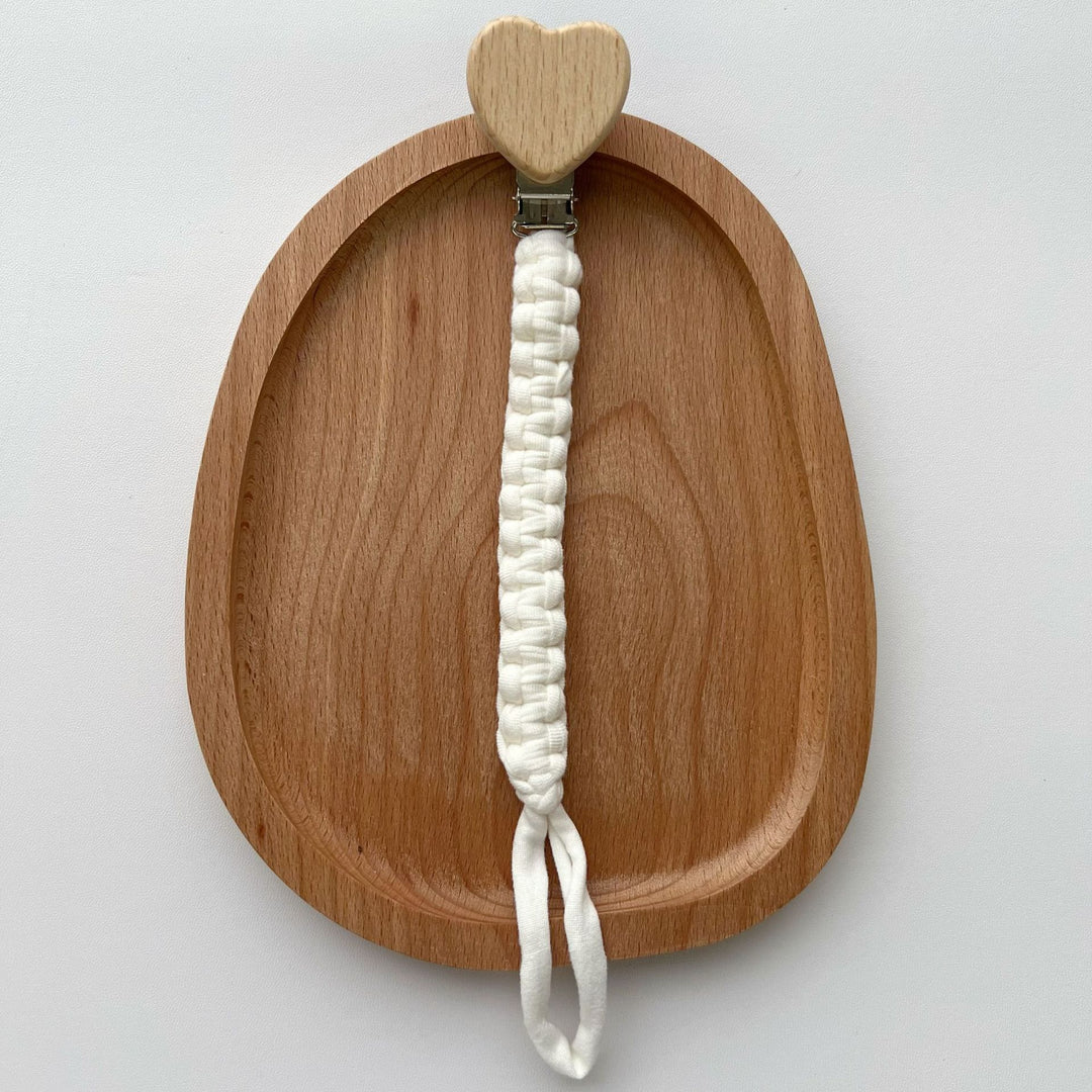 Braided Cotton Pacifier and Teether Clip with Heart Wooden Safety Clamp
