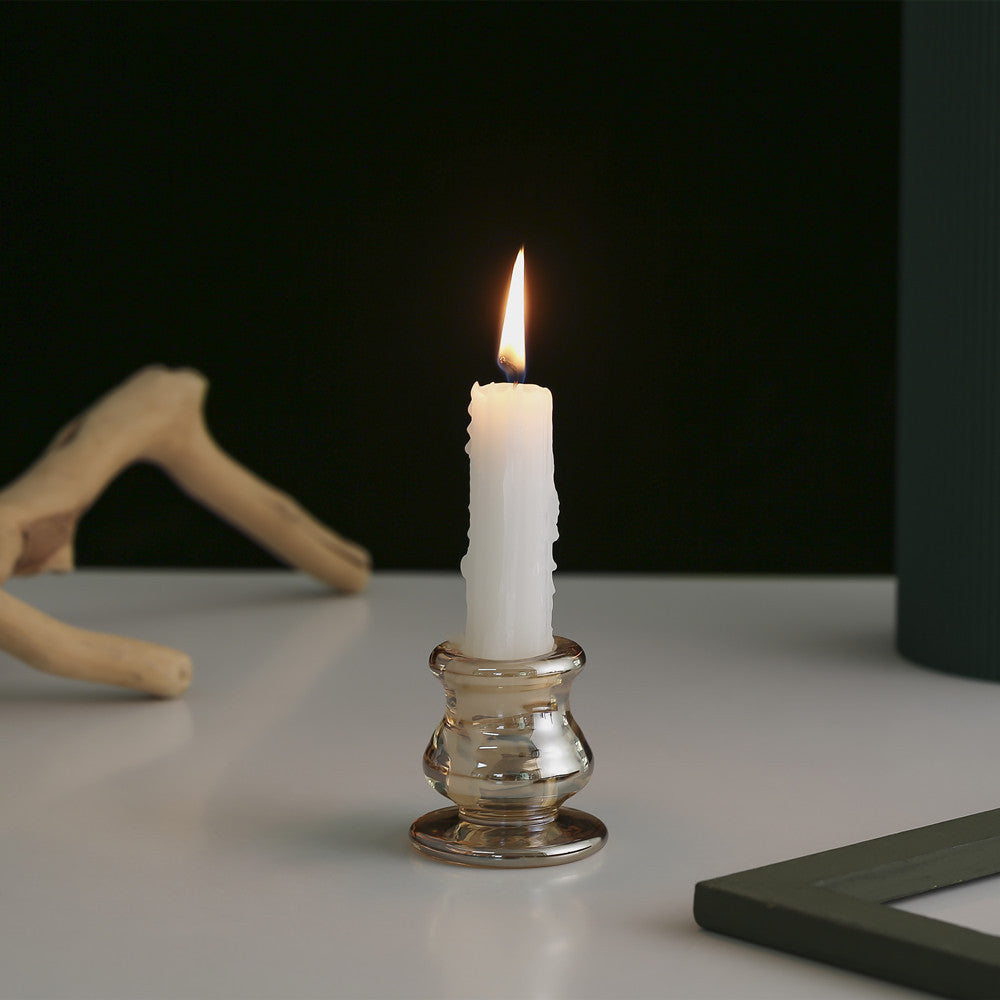 Handblown Smoky Glass Taper and Short Pillar Candle Holder Kalsten