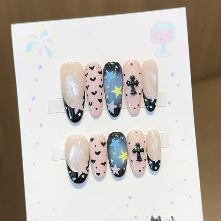 Artificial nail tips with playful star and heart designs Kalsten