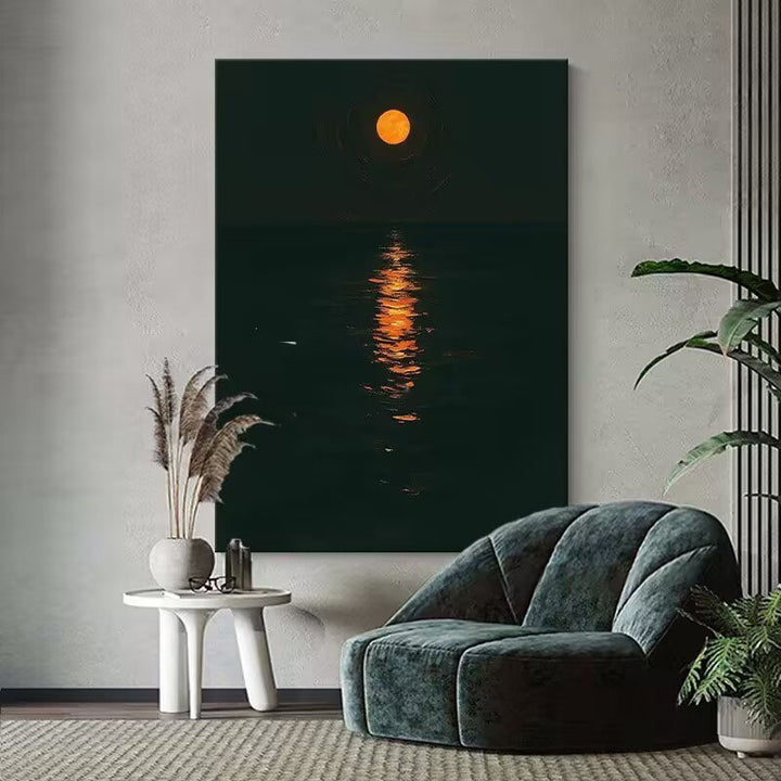 Framed Moonlit Water Reflection Art