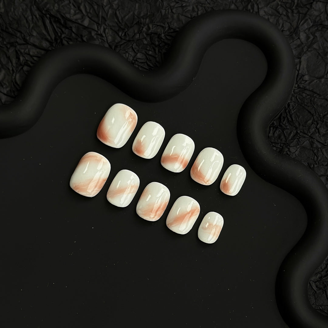 Artistic Press-On Nail Set with Marbled Design