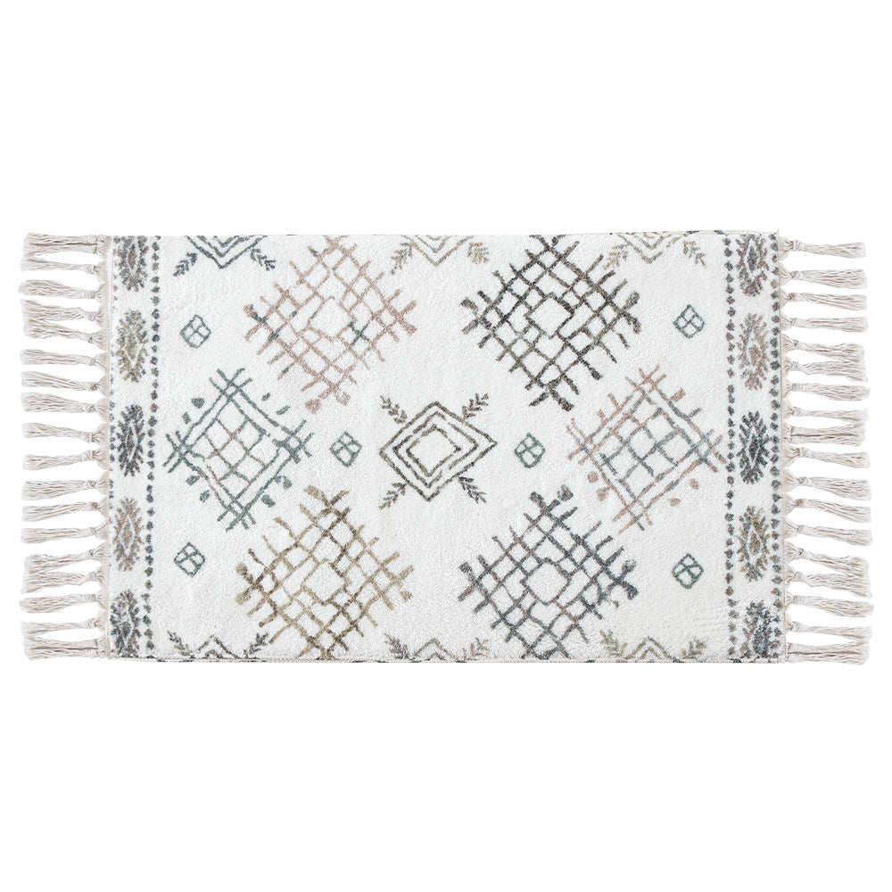 Boho cotton bath mat with fringes and geometric diamond pattern Kalsten