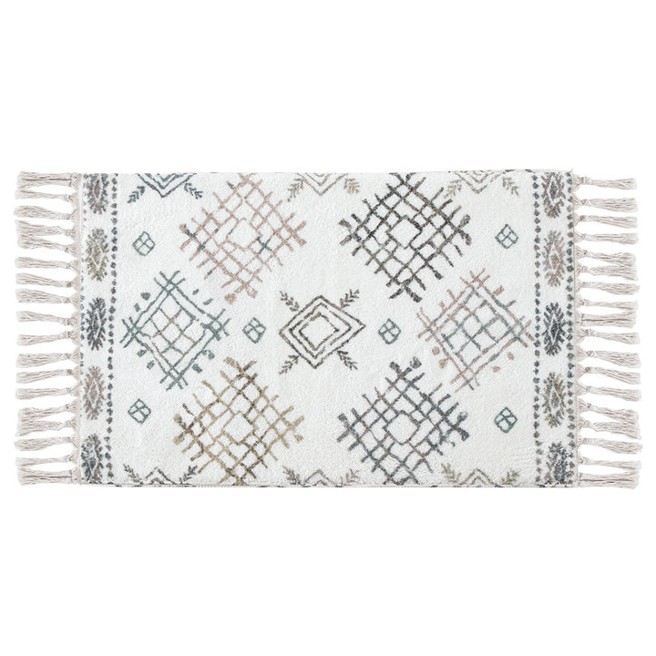 Boho cotton bath mat with fringes and geometric diamond pattern Kalsten