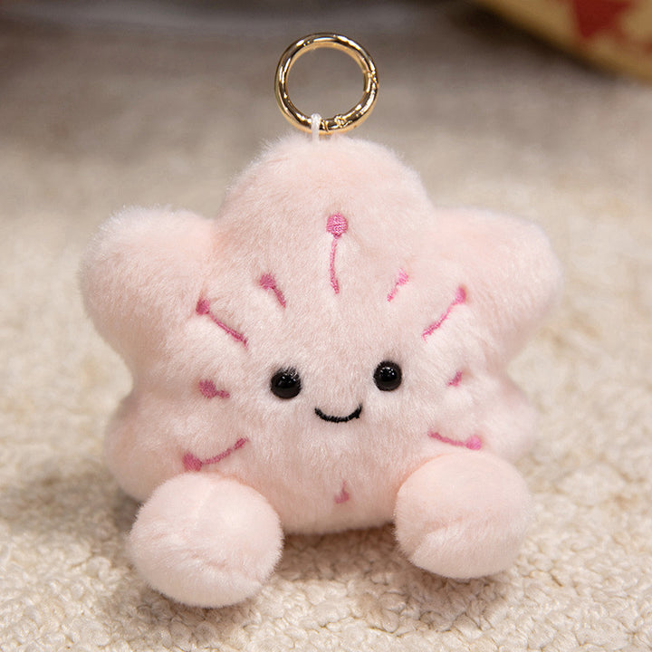 Plush Star-Shaped Keychain Charm with Embroidered Smile and Metal Ring Kalsten