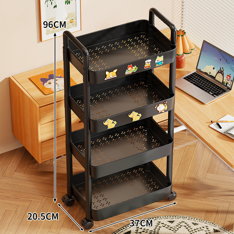 Triple-Tier Rolling Metal Storage Cart with Perforated Trays and Locking Casters