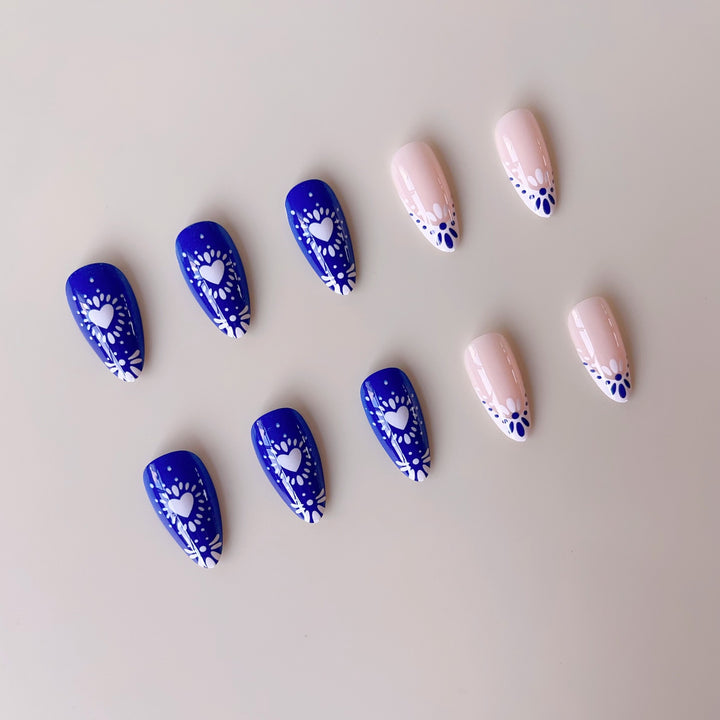 Creative nail set with flower and heart designs Kalsten
