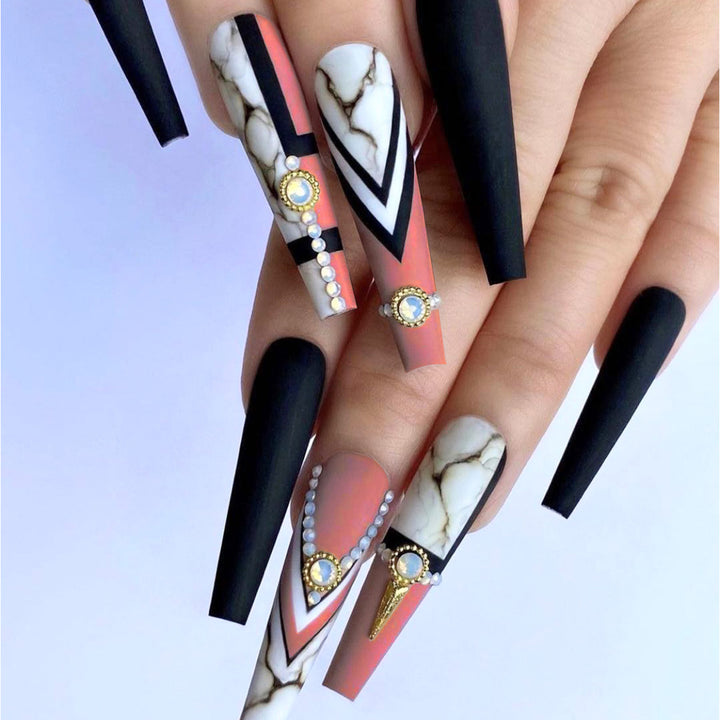 Glamorous Marble-Inspired Stiletto Nail Art Kalsten