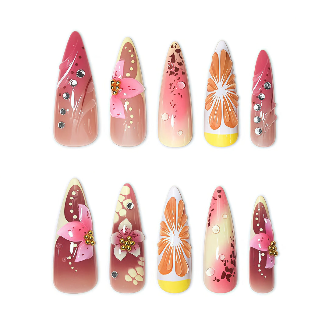 Floral Design Stiletto Nail Extensions Kalsten