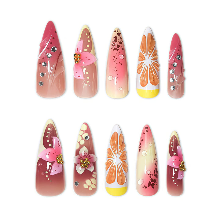 Floral Design Stiletto Nail Extensions Kalsten