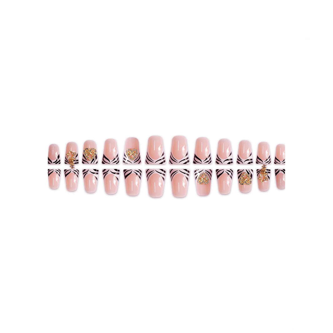 Decorative Rhinestone and Zebra Pattern Press-On Nails Kalsten