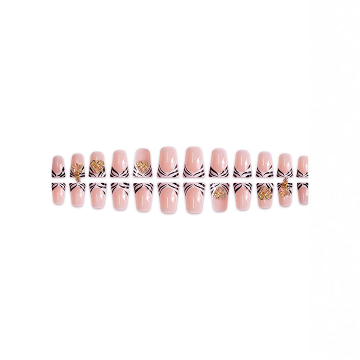 Decorative Rhinestone and Zebra Pattern Press-On Nails Kalsten