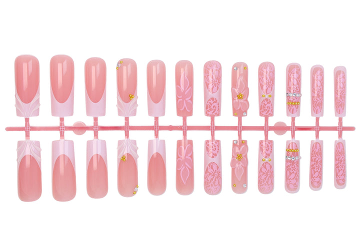 Artificial nail set with floral designs and sparkling accents Kalsten