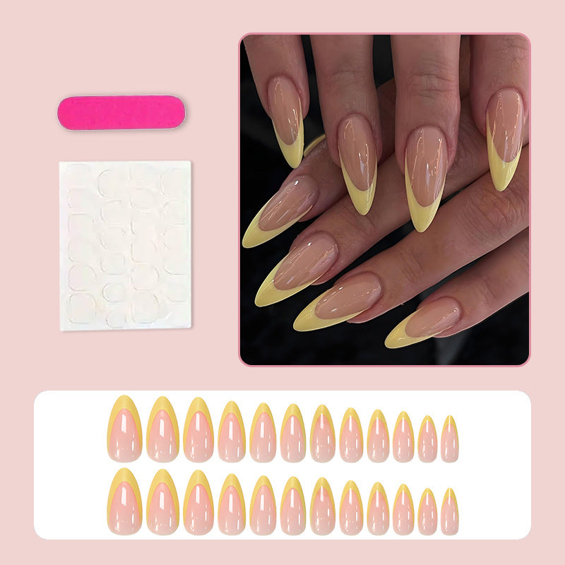 Artificial nails with elegant French tip in yellow Kalsten