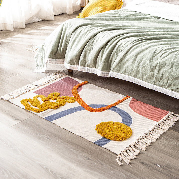 Woven runner rug with abstract relief applications and fringes Kalsten