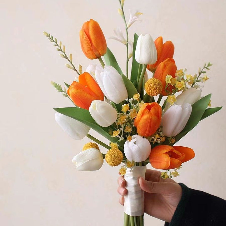 Artificial Tulip Flower Bouquet with Decorative Floral Accents