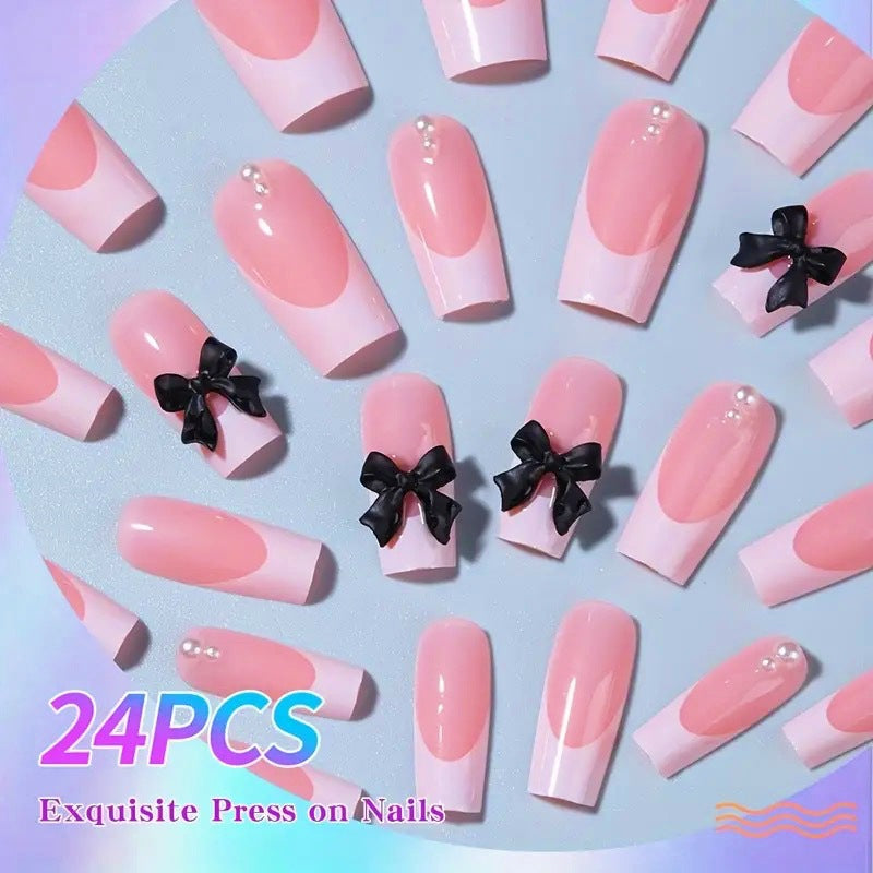 Stylish artificial nails with bow details Kalsten