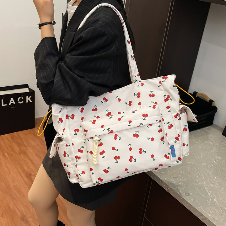 Cherry Print Multi-Pocket Tote Bag Kalsten