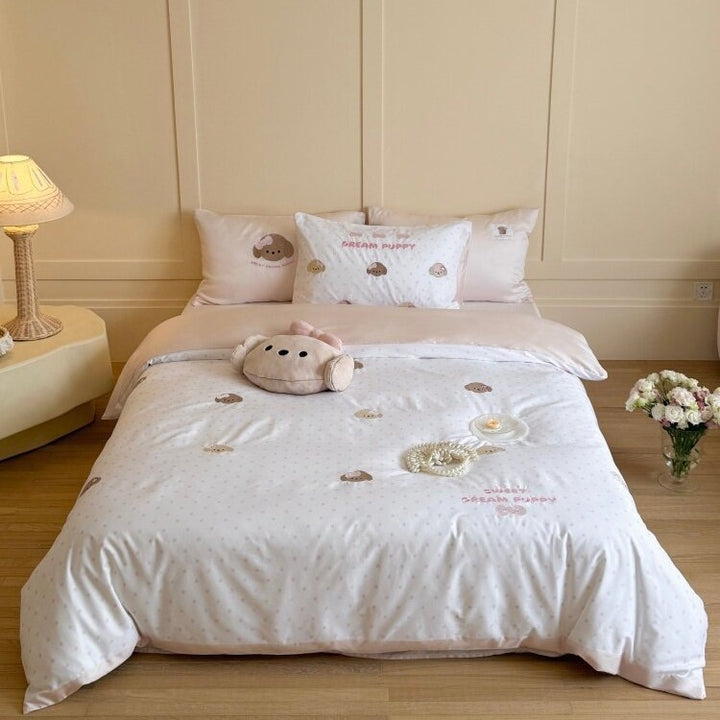 Children's and youth bedding set with reversible function, soft microfiber and cute dog design