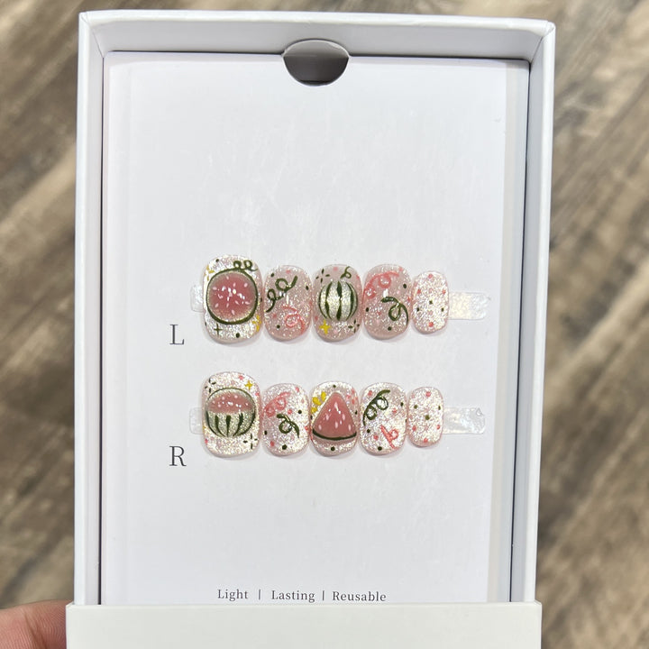 Artistic Press-On Nail Art Set with Watermelon Theme Kalsten