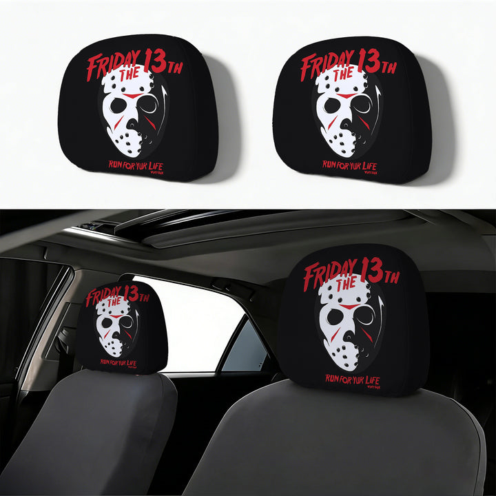 Car headrest cover with retro horror motif